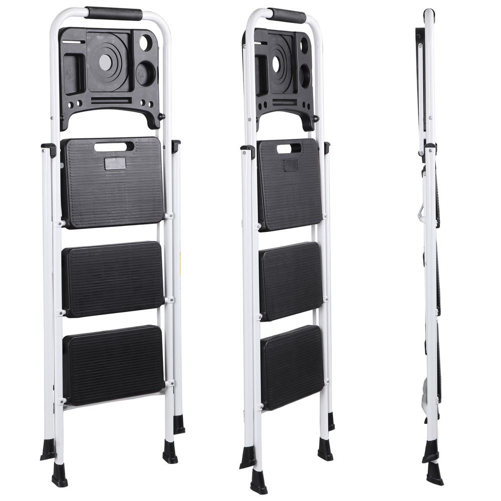 Step Ladder 3 Step Ladder with Tool Platform Folding Step Stool Multi-Purpose