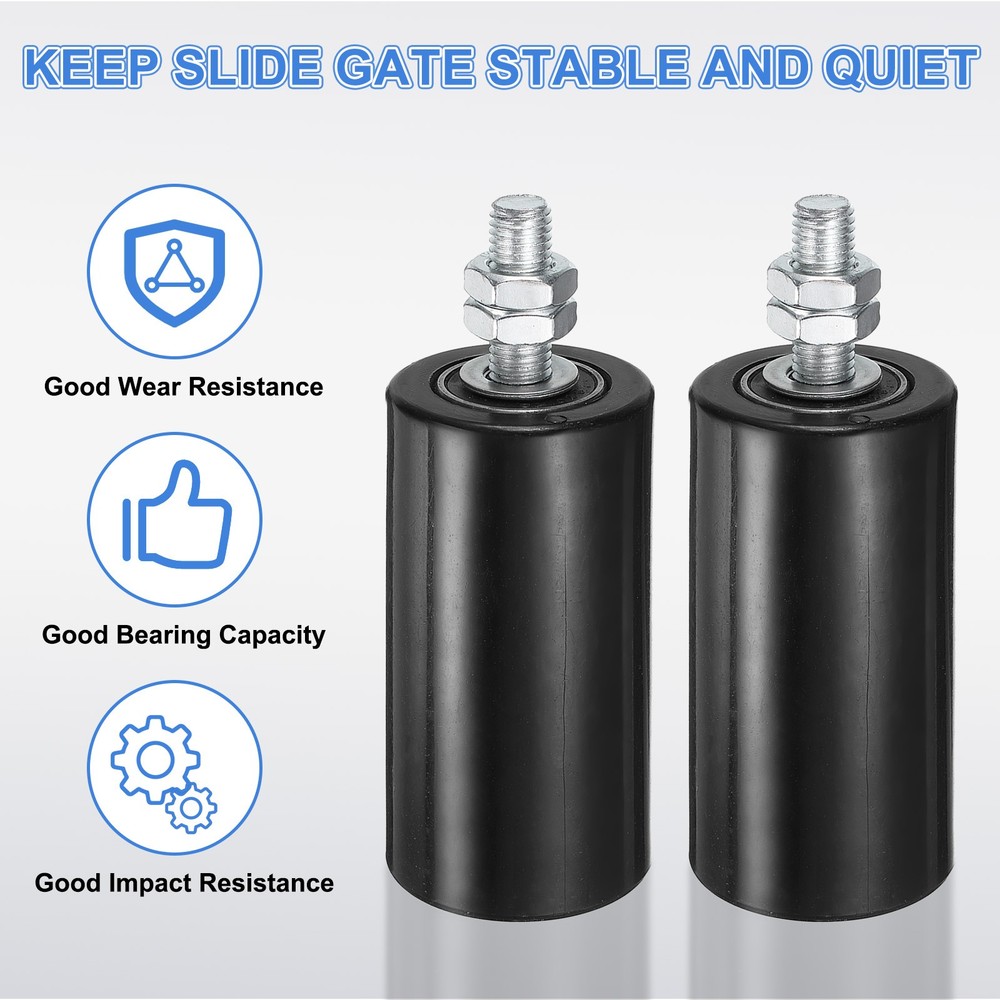 4Pcs Slide Gate Guide Roller 4" Nylon Sliding Gate Support Assembly Black