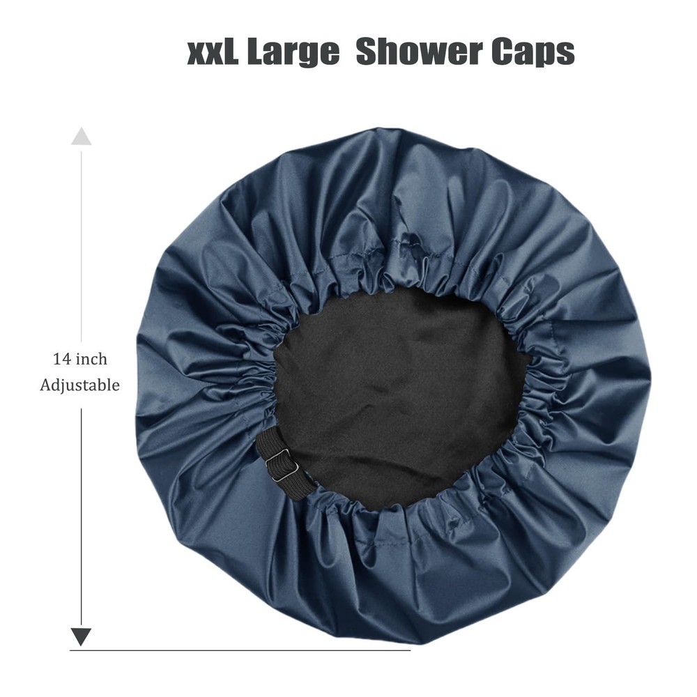 Shower Cap,100% Real Satin Lined Caps,Extra Large Cap Navy blue