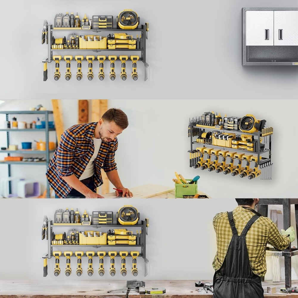Power Tool Organizer - 3 Layer 8 Drill Holder Wall Mount,Storage Rack for Garage