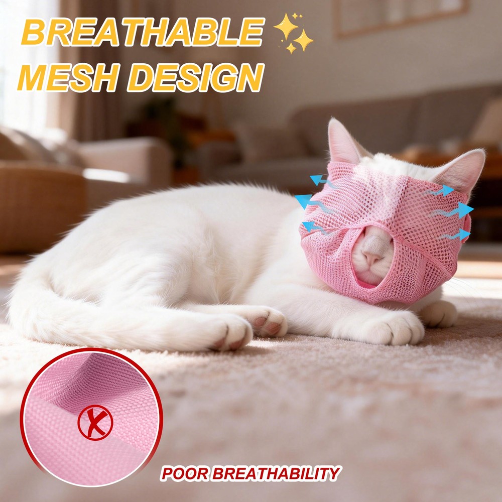 Cat Muzzle Breathable Mesh Muzzle Circumference 7-9 Inches Light Gray