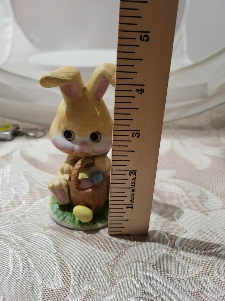Vintage Seated Bunny Easter Figurine w/ Basket and Eggs