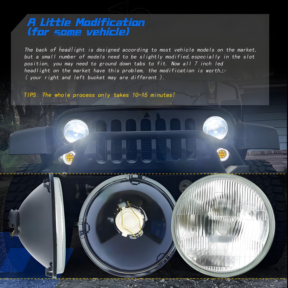 7 Inch led GLASS Headlight Round, ORIGINAL CLASSIC LOOK Conversion Chrome pair