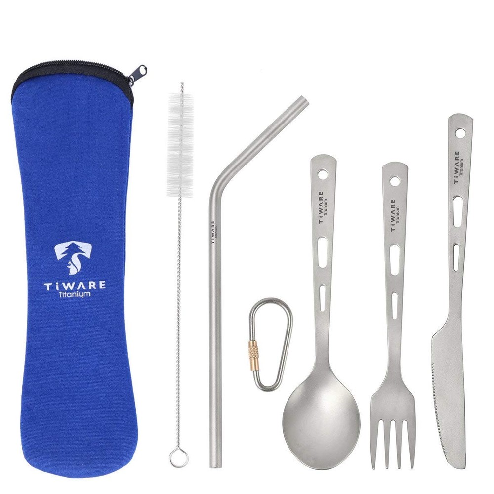 Titanium Knife Fork Spoon Drinking Straw Ultra-Light Weight Tableware Durable...