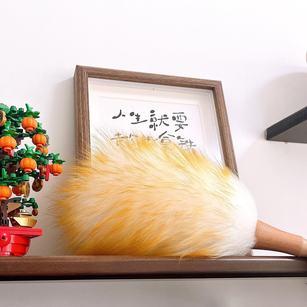 Feather Duster, Lambswool Duster for Cleaning,with Solid Wooden Handle,Leathe...