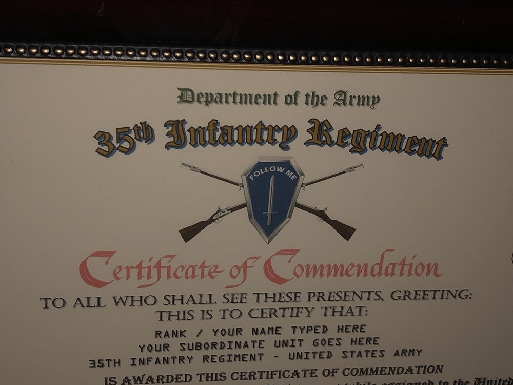35TH INFANTRY REGIMENT / COMMEMORATIVE - CERTIFICATE OF COMMENDATION