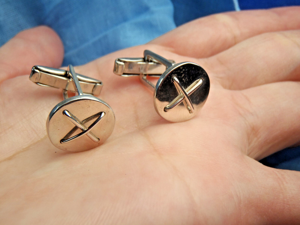 Vintage Sterling Silver HandMade Button Cufflinks 1960s