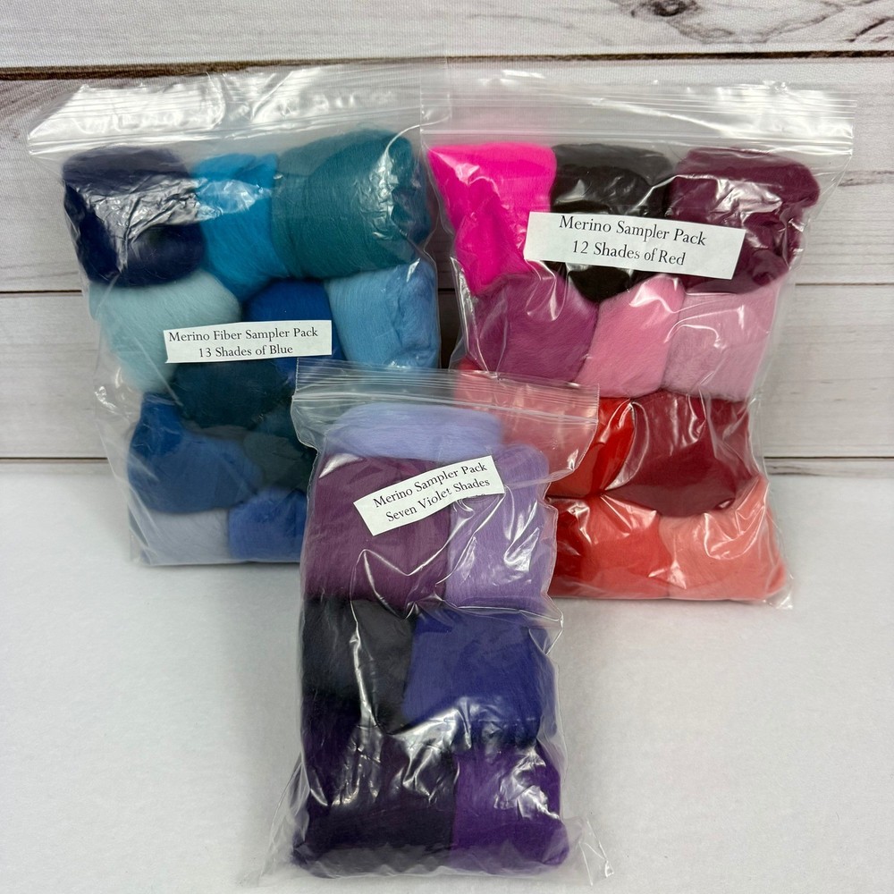 Merino Wool Fiber Sampler Packs Assorted Colors