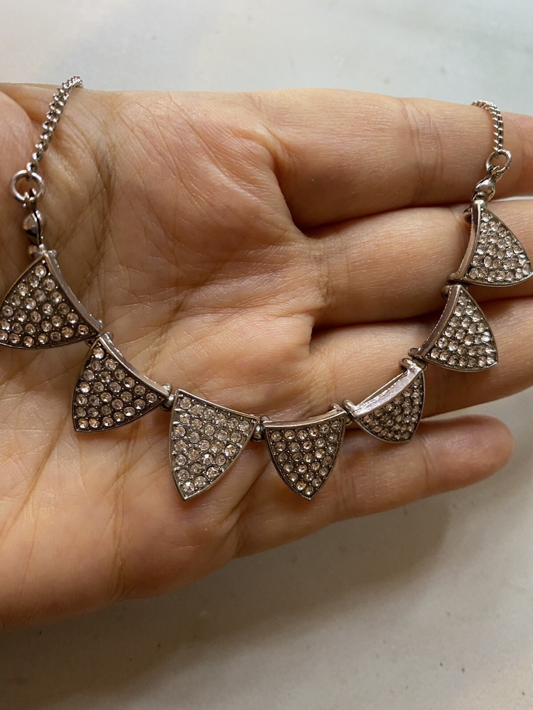5.19 Vintage necklace, silver tone, triangular inserts, rhinestones