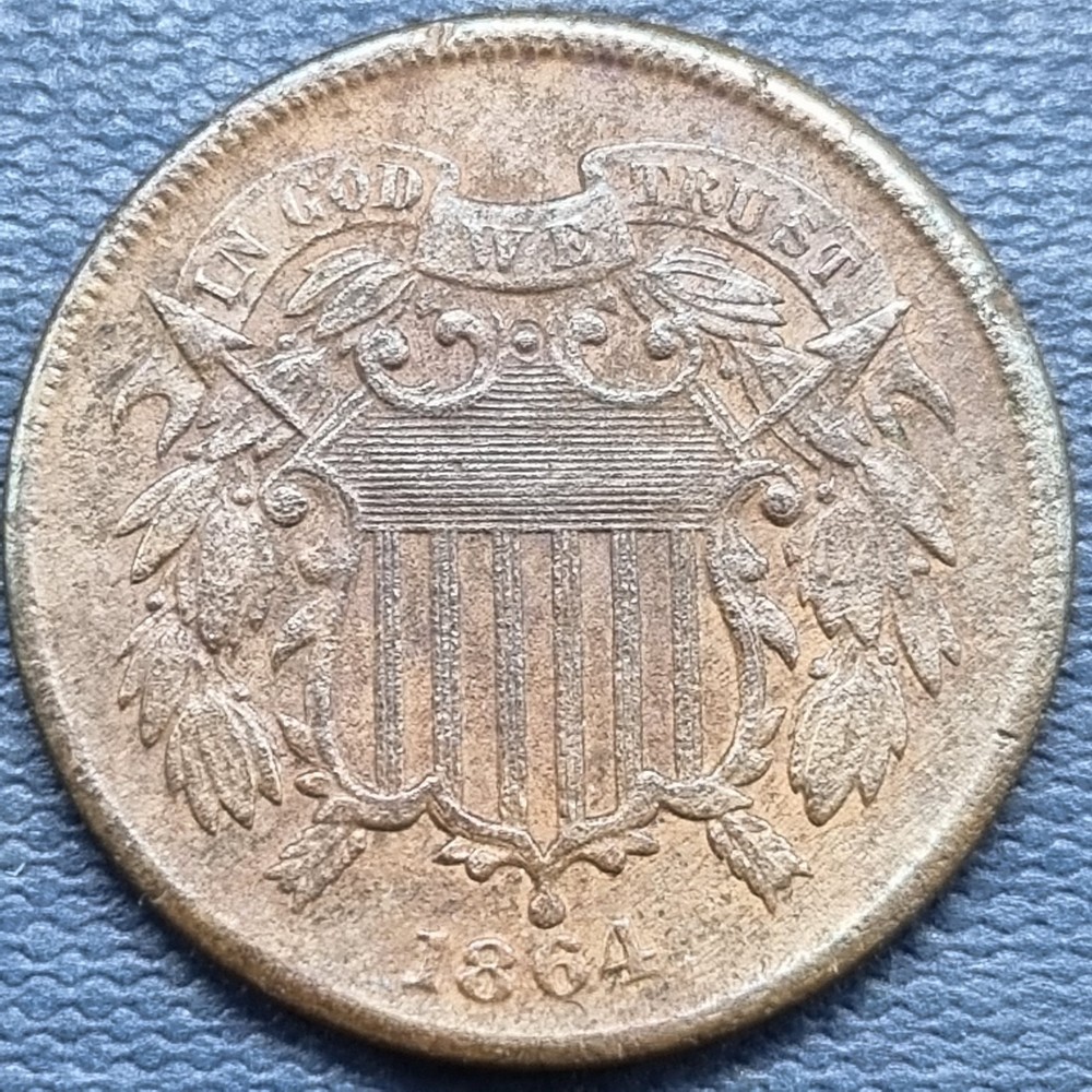 1864 Two Cent Piece 2c Better Grade XF Details  #92807