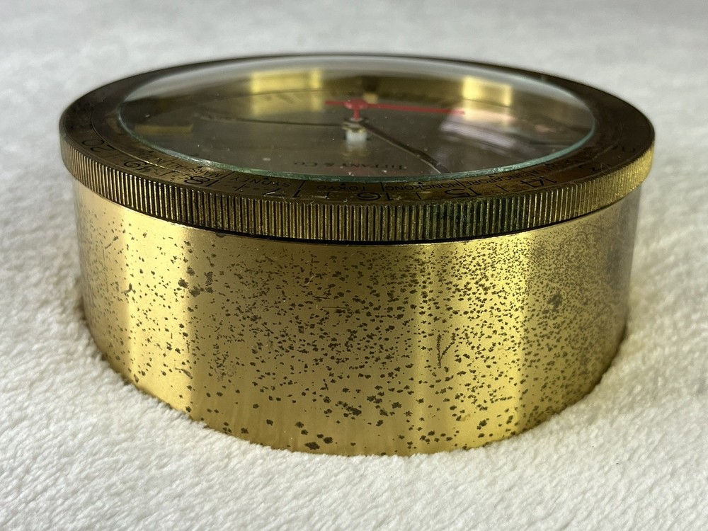 VINTAGE SOLID BRASS TIFFANY & CO. WORLD DESK CLOCK display piece *Untested*