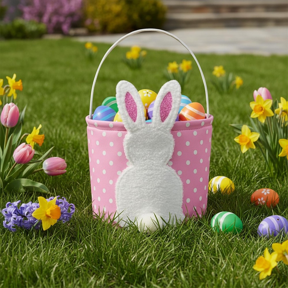 E-FirstFeeling Easter Bunny Basket, Egg Hunt Basket with Plush Bunny Design, ...