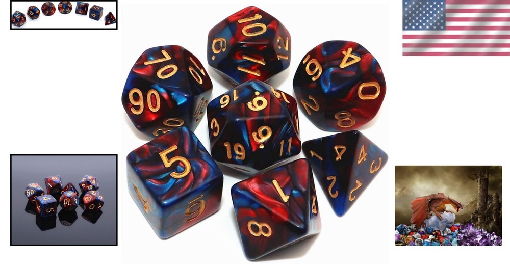 Versatile Red and Blue D&D Polyhedral Dice Set with Convenient Storage Bag