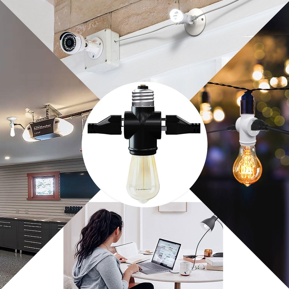 2 Pack, Light Socket to Plug Adapter, Convert E26 Light Socket to 3-Prong Out...