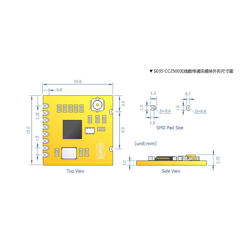 CC2500/2.4GHz/+1dBm/RF Module/Wireless Data Communication Transceiver/IPEX/500m