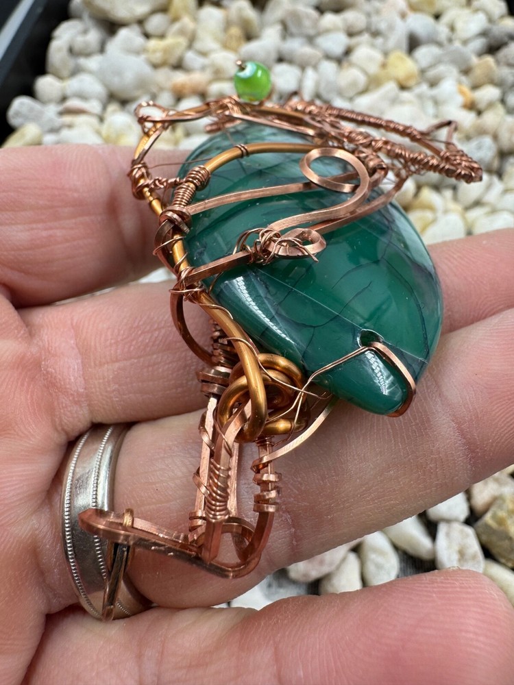 Handmade Wire Wrapped Agate Pendant - Green