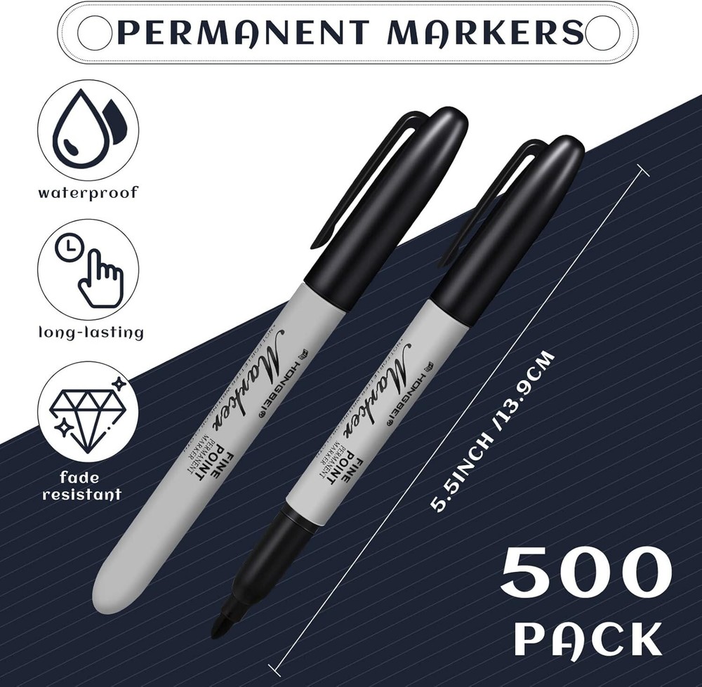 500 Pack Permanent Markers Bulk Black Permanent Marker Set Fine Point Marker ...