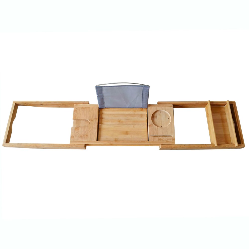 Bamboo Bath Tray Table - Adjustable Caddy with Multifunctional Groove