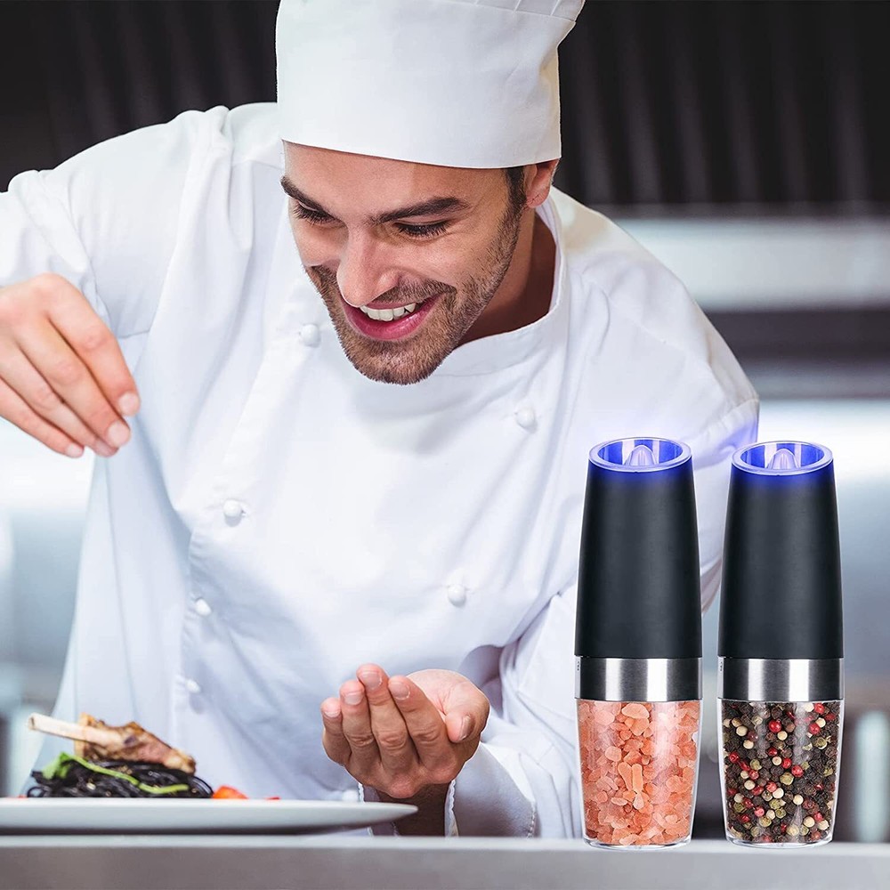 Electric Salt And Pepper Grinder Powered Gravity Sensor Mill Adjustable 2 PCS