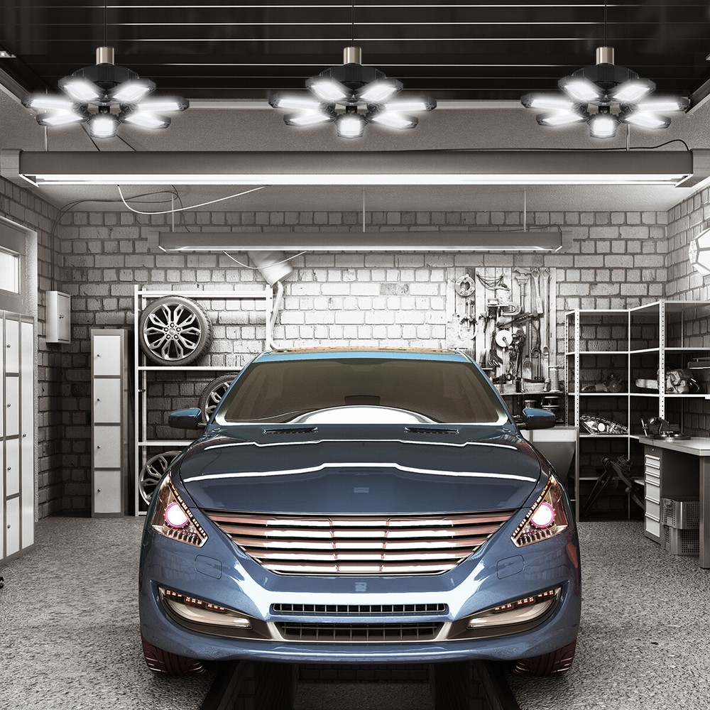 LED Garage Light 6500K Super Bright Work Shop Ceiling Light Deformable Bulb Lamp
