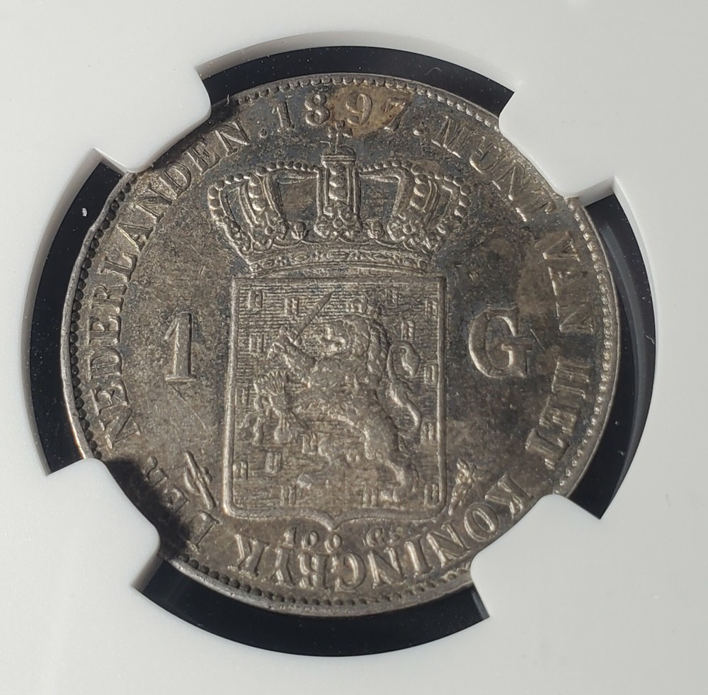1897 Netherland Gulden NGC Almost Uncirculated 58