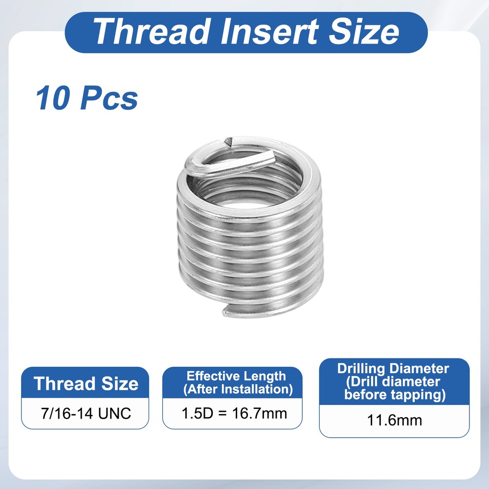 10pcs Wire Thread Inserts 7/16-14 UNC 1.5D 16.7mm Helical Threaded Sleeve