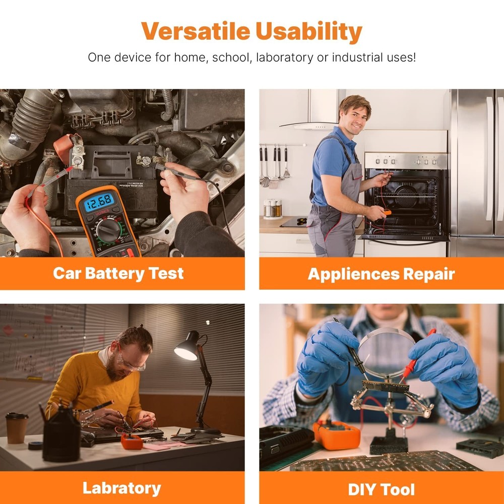 Multipurpose Digital Tester - Voltmeter, Ammeter, Ohmmeter with Safety Features