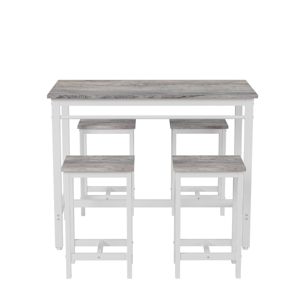 Modern 5 Piece Bar Table Set Counter Height Dining Kitchen Table w/ 4 Bar Stool