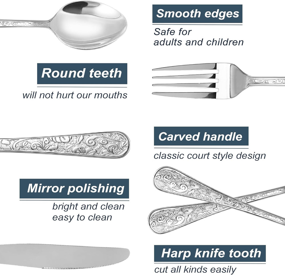 Runfly Vintage Carved Stainless Steel 20 Pieces Flatware Set, Silverware Set, Mo