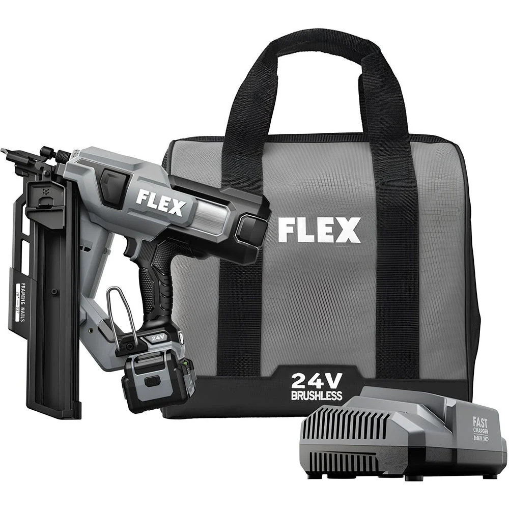 Flex 24V Brushless 21 Degree Framing Nailer Kit
