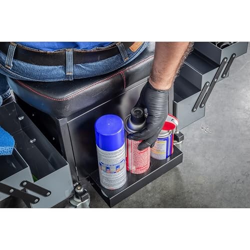 Rolling Seat with Roller Toolbox Garage Stool - Grey Expandable Tool Trays