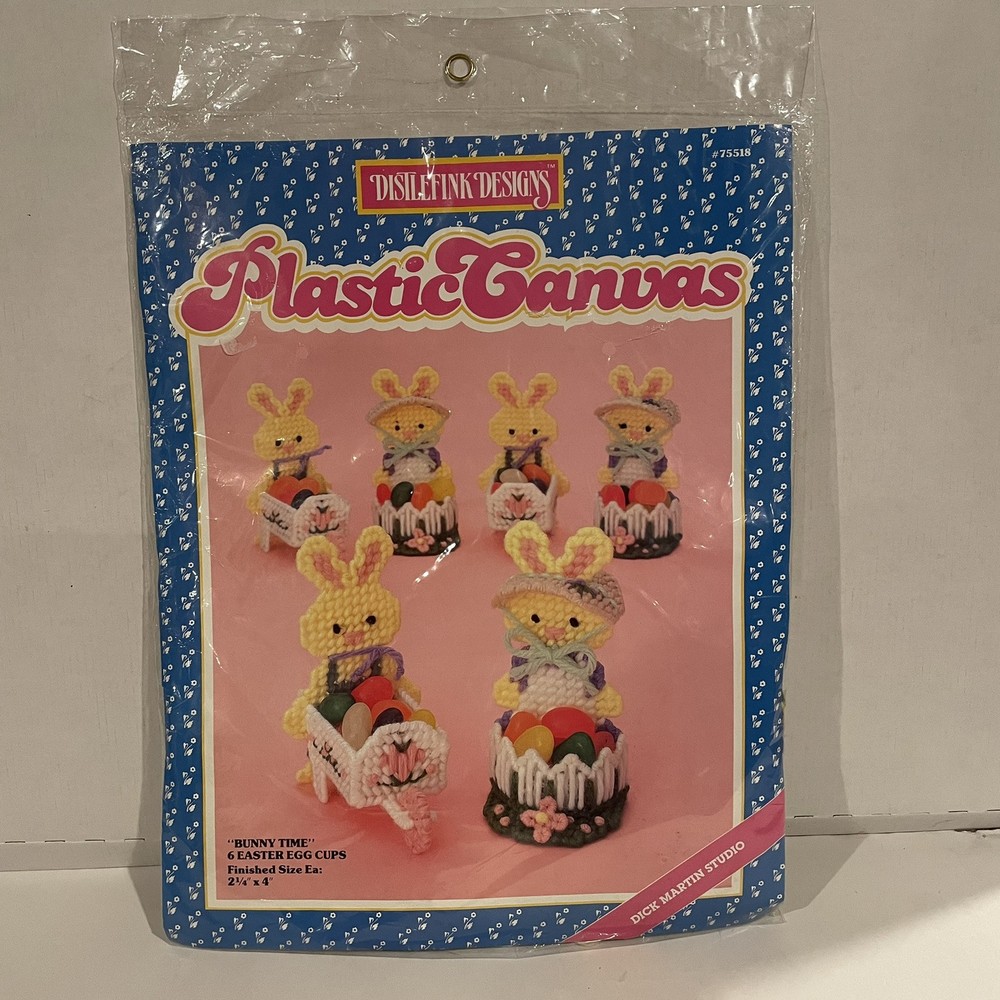 Distlefink Designs Easter Plastic Canvas Kit Bunny Time Craft 6 Easter Egg Cups