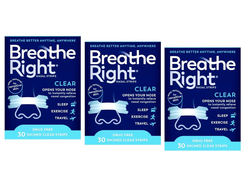 Breathe Right Nasal Strips Small Medium Clear 30 Count - 3 Pack