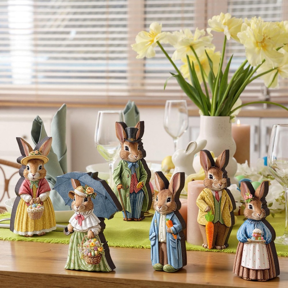 6 Pcs Easter Decorations Easter Wooden Bunny Signs Tabletop Decor Rustic Rabbit