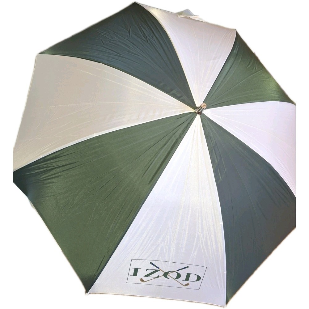 Bamboo Handled Golf Umbrella Izod Green & White