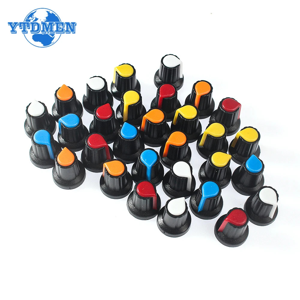 30X Potentiometer Shaft 6mm Dia Plastic Knurled Threaded 15*17 Control Knobs Cap