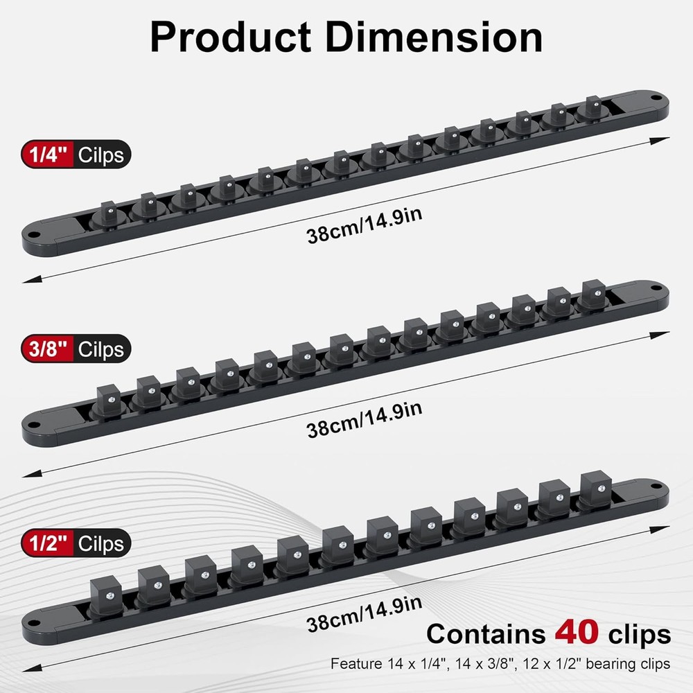 3PCS 360° Socket Organizer Twist Lock,3/8 1/4 1/2 Socket Storage Rails