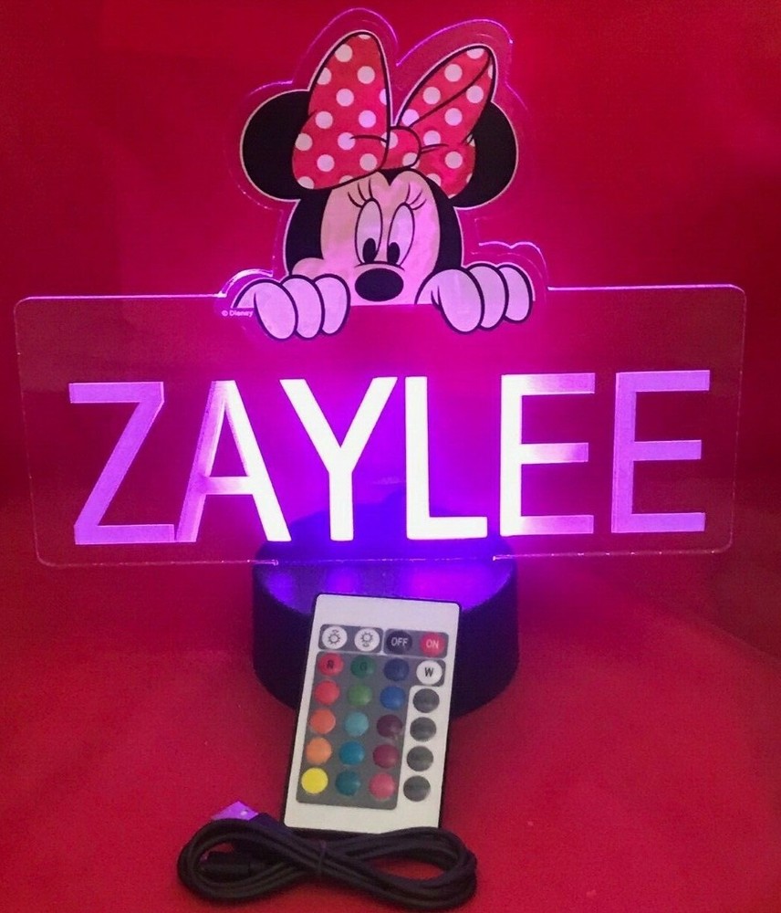 Minnie Mouse Disney Light Up Night Light Table Lamp LED Personalized With Remote