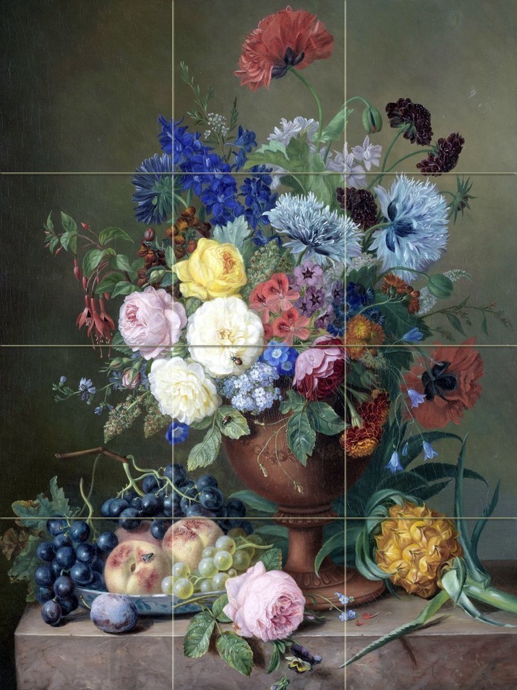 mixed flowers and fruit Tile Mural Kitchen Bathroom Backsplash Marble Ceramic