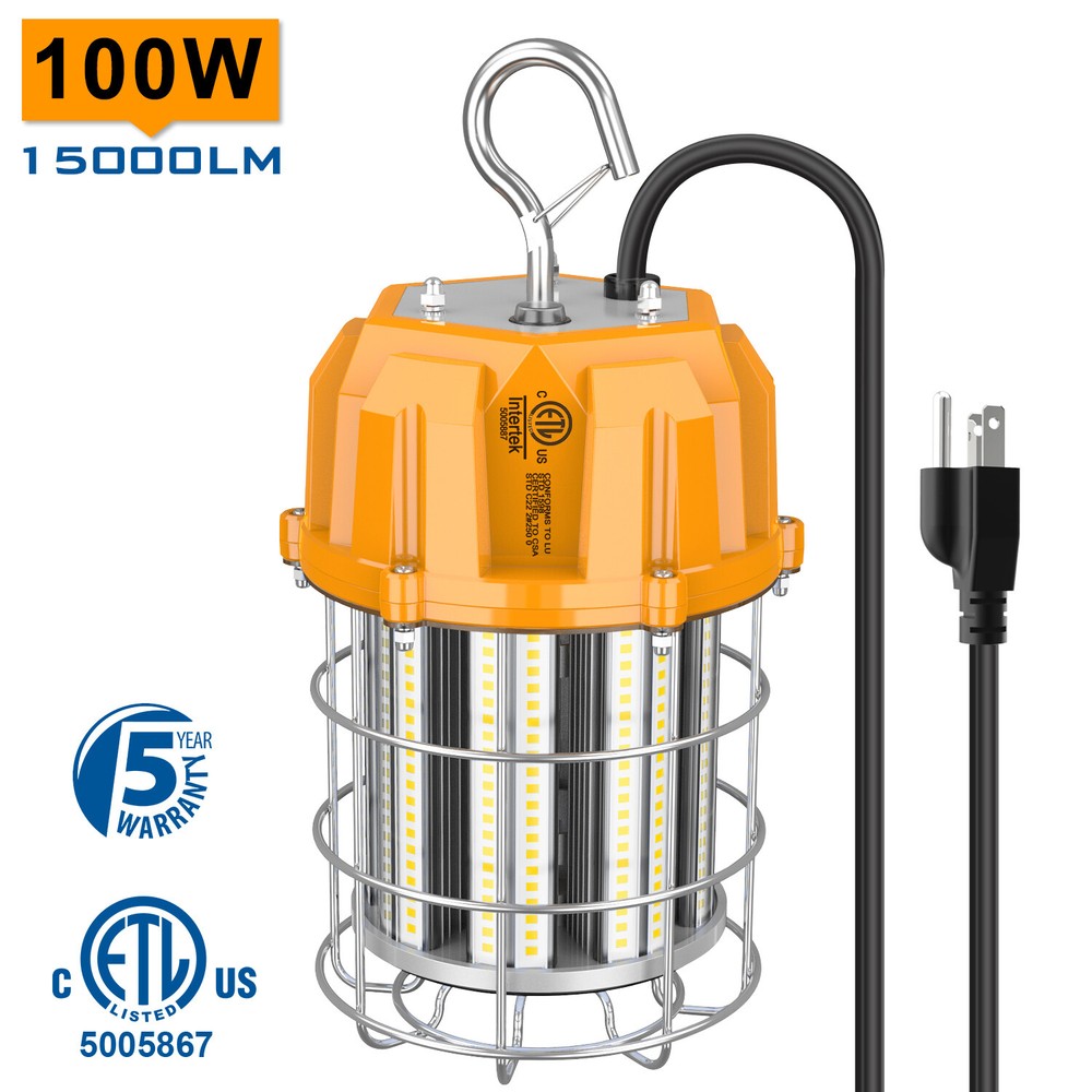Portable 100W LED Temporary Work Light Warehouse Construction Highbay Lamp 5000K