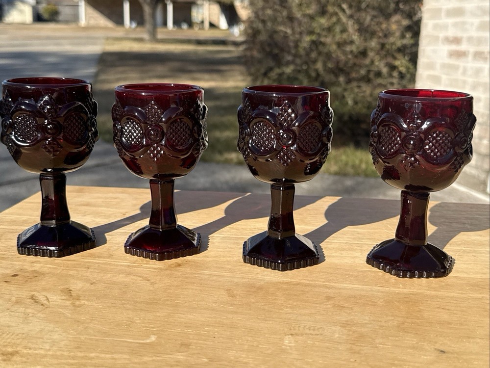 Set of 4 Vintage Avon Ruby Red Cape Cod 6" Wine Goblets Glasses