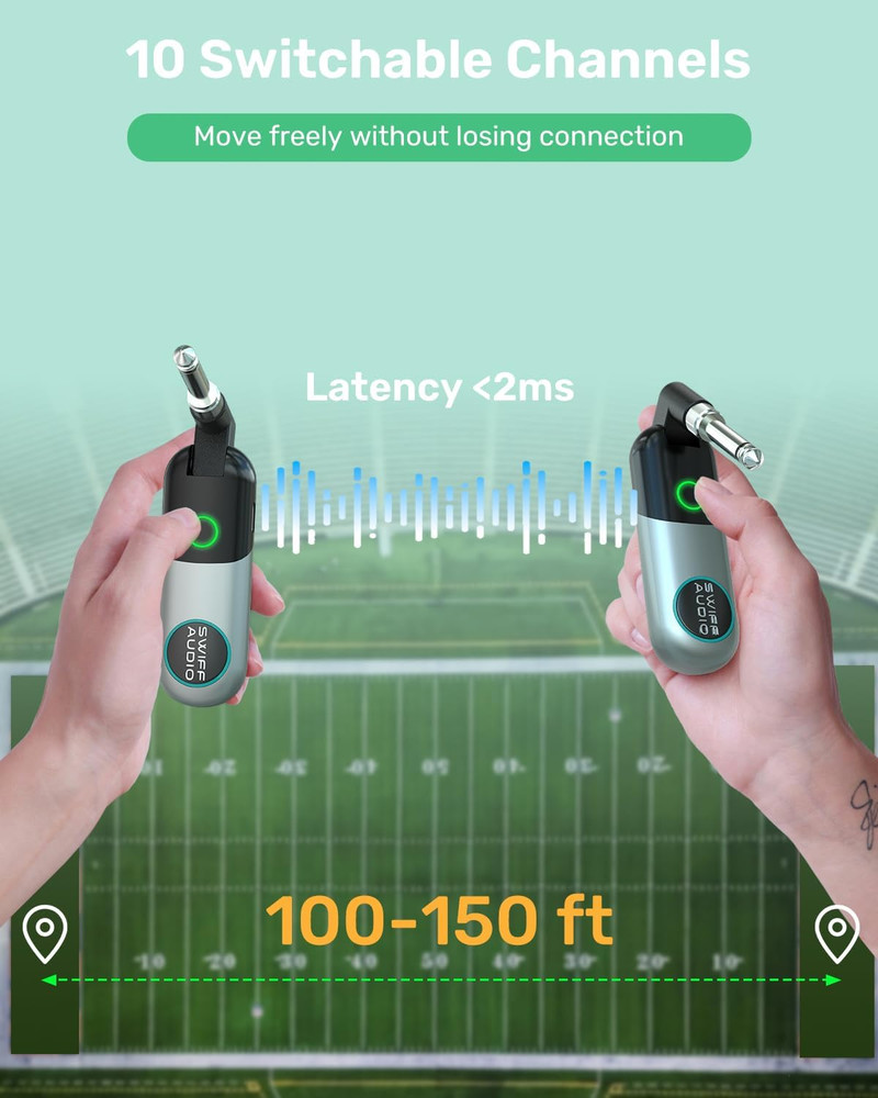 Wireless Guitar System, SWIFF AUDIO Wireless Guitar Transmitter Receiver with 10