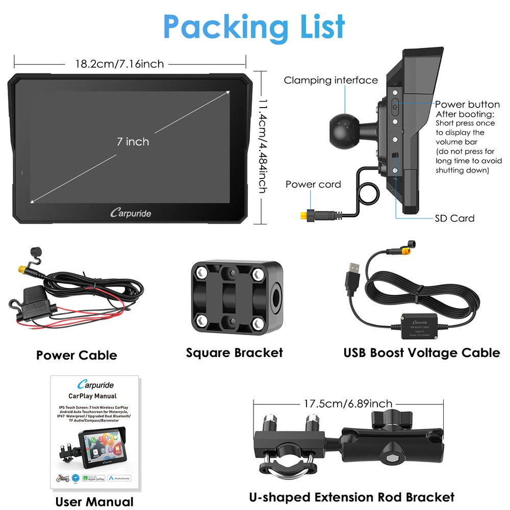 Carpuride W702Pro Wireless Carplay Android Auto Waterproof Touchscreen For Motor