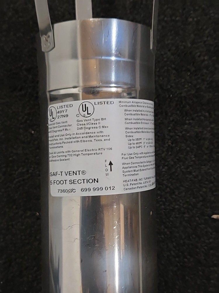 Heat-Fab Saf-T Vent 3"  Gas Vent   7360GC  5 Foot Section