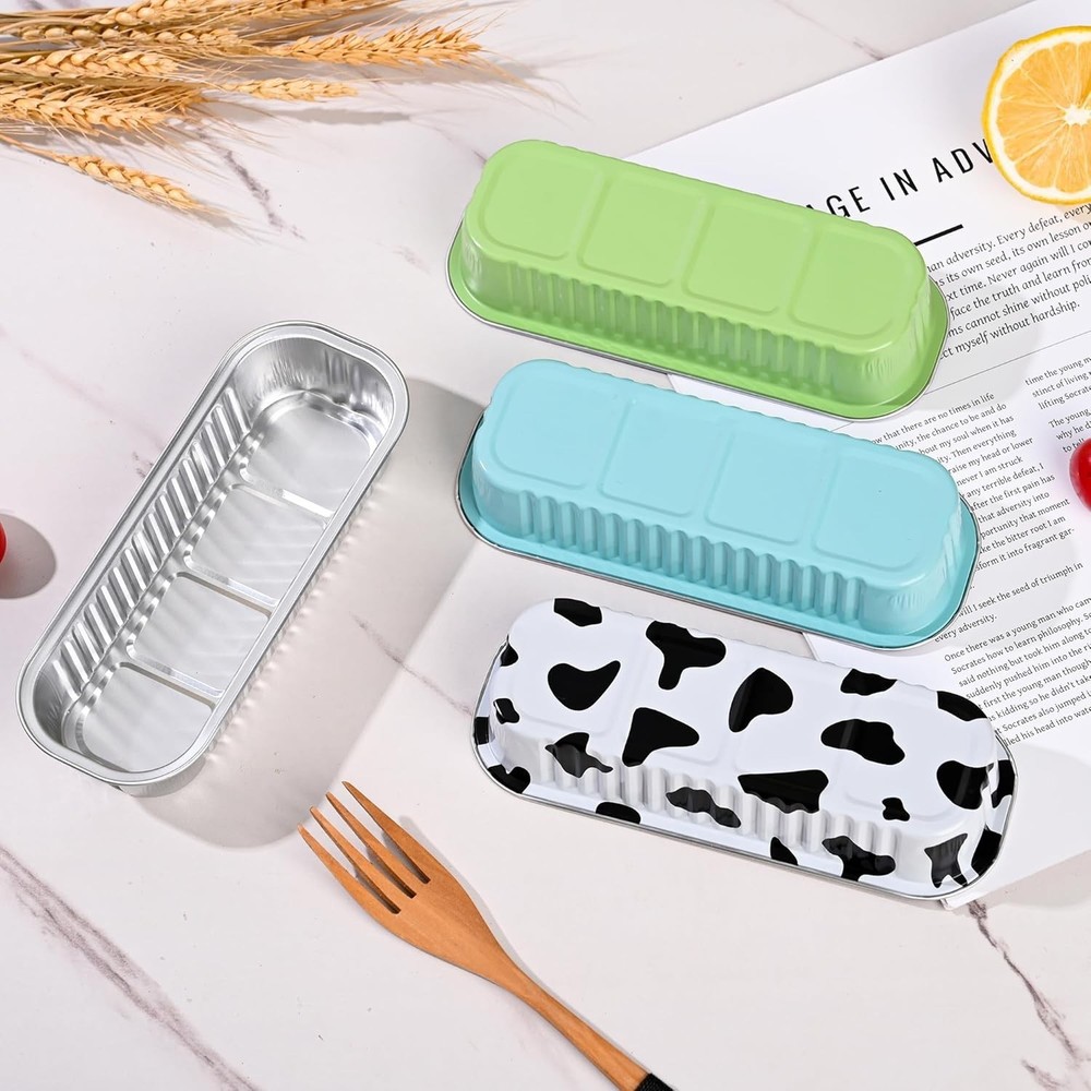 Mini Loaf Baking Pans with Lids and Spoons 50 Pack Aluminum Rectangular