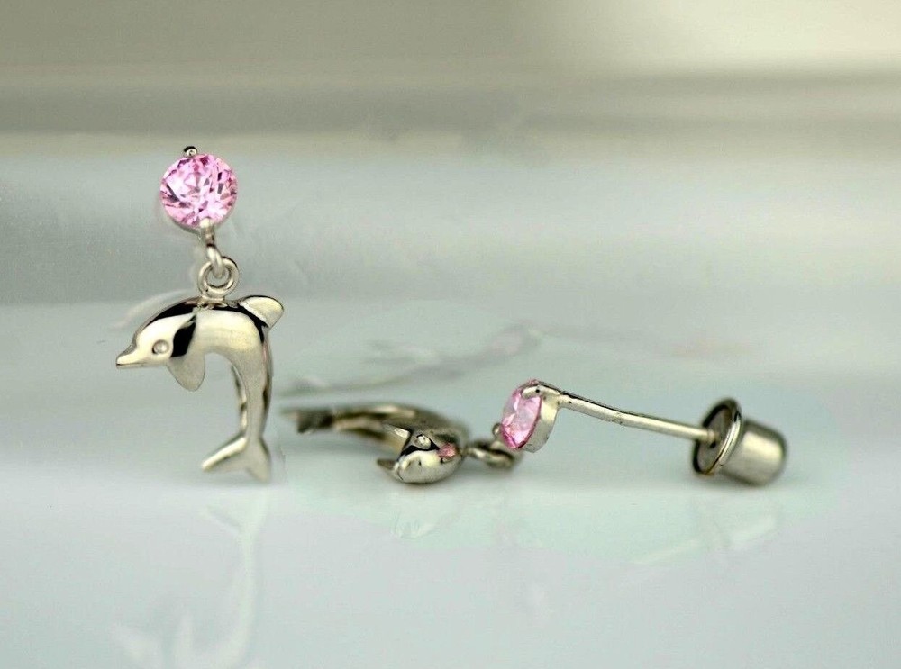 14k Yellow or White Gold CZ Dolphin Stud Earring