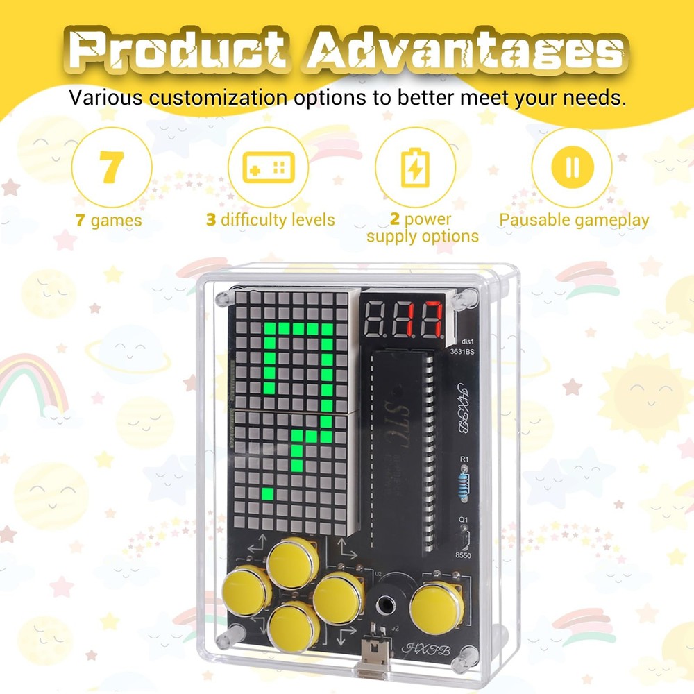 7-in-1 Game Soldering Project Kit, Beginner DIY Retro Handheld Game Console E...
