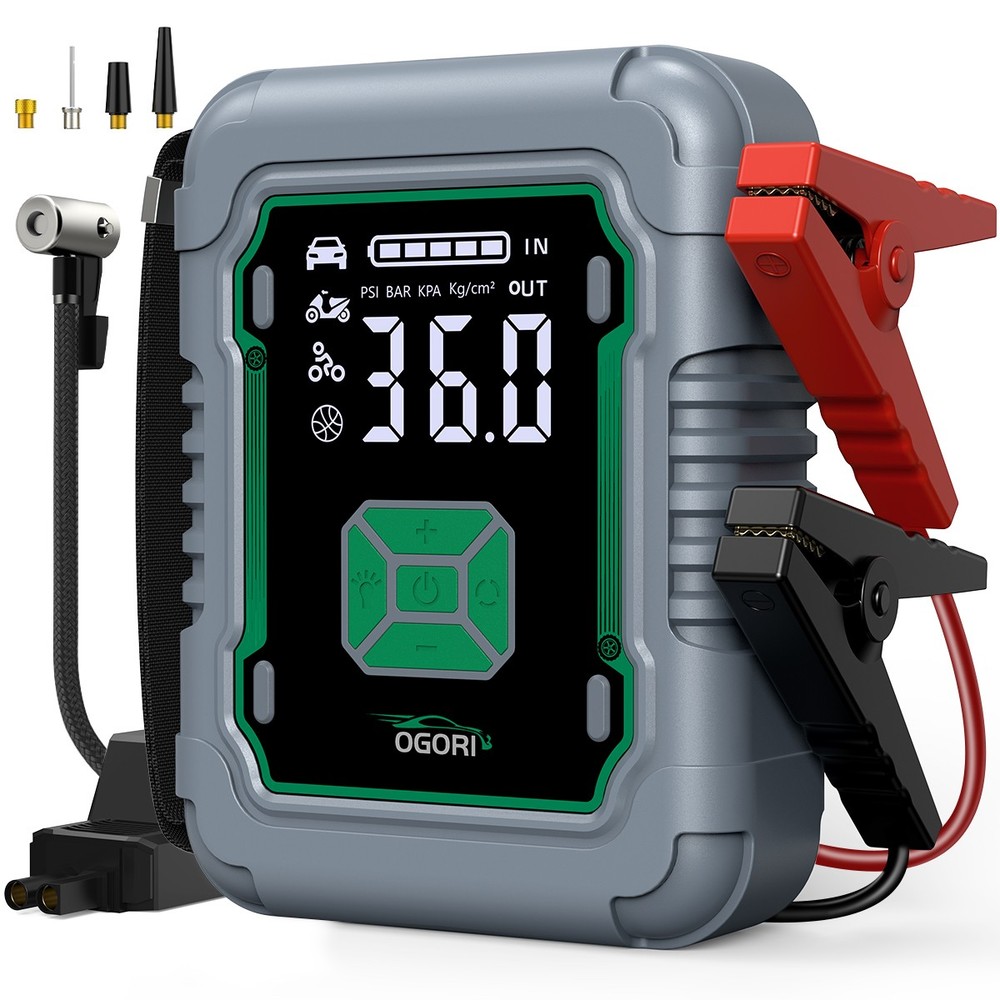 9500A Portable Jump Starter with Air Compressor, LED Light, Power Bank & Case US