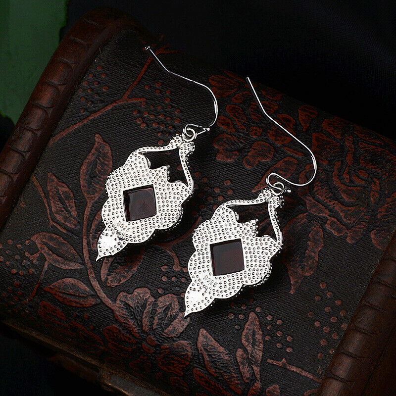 Boho Drop Earrings 925 Silver Plated Jewelry 1 Pair Lab-Created