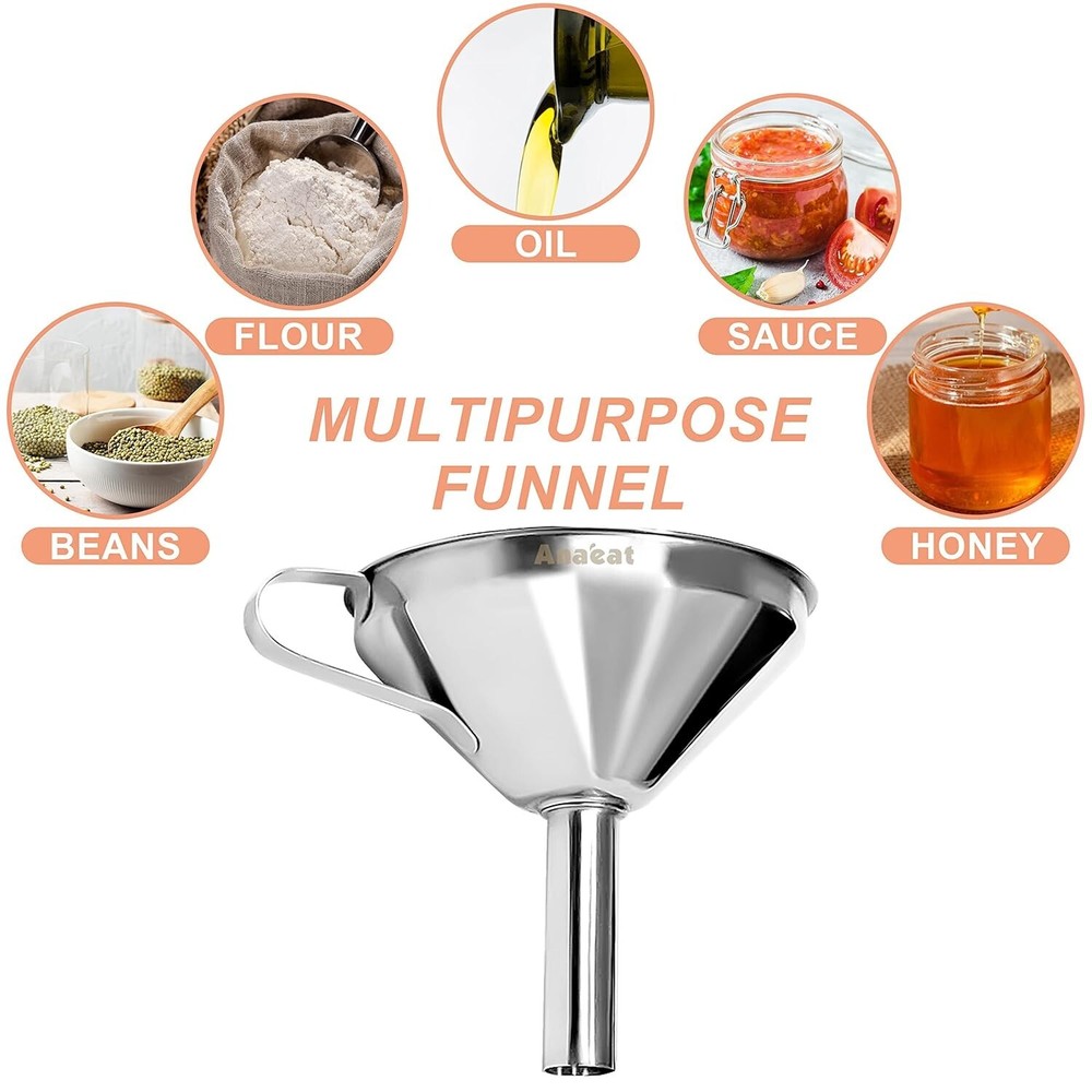 3 Pack Stainless Steel Kitchen Funnels Set Multi-Use Food Grade with Strainers
